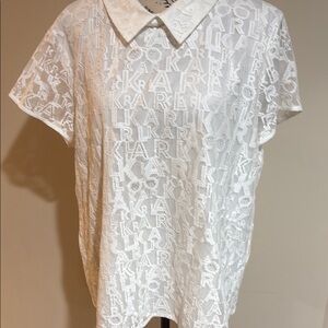 Karl Lagerfeld White Boxy Short Sleeve Blouse with Peter Pan Collar